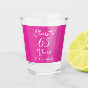 Pink Cheers to 65 Years 65th Birthday Party Shot Glass