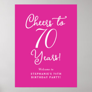 Pink Cheers to 70 Years Birthday Welcome Sign