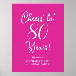 Pink Cheers to 80 Years Birthday Welcome Poster