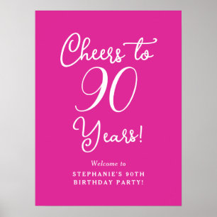 Pink Cheers to 90 Years Birthday Welcome Sign
