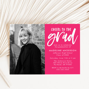 Pink Cheers to the Grad Script Graduation Party Invitation