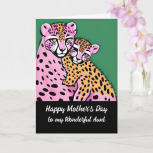 Pink Cheetah Mum + Cub Aunt Mothers Day Card