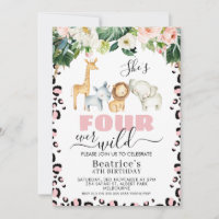 Pink Cheetah Print Four Ever Wild 4th Birthday