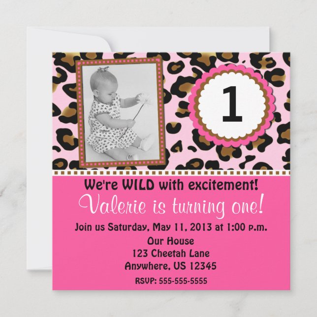 Pink Cheetah Print Girls Birthday Invitation (Front)