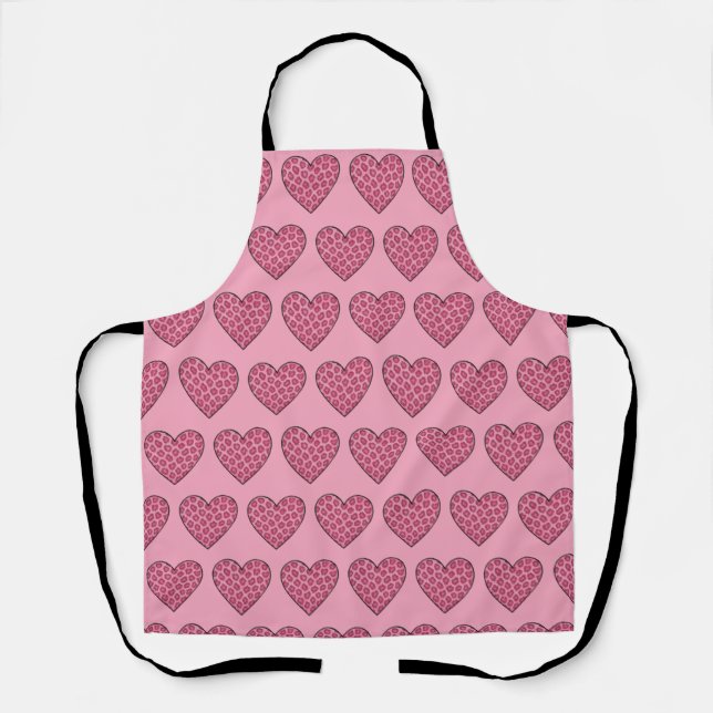 Pink Cheetah Print Hearts Apron (Front)
