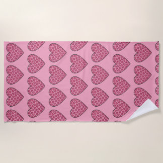 Pink Cheetah Print Hearts Beach Towel