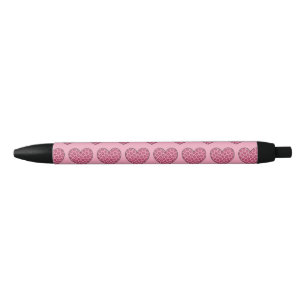 Pink Cheetah Print Hearts Black Ink Pen