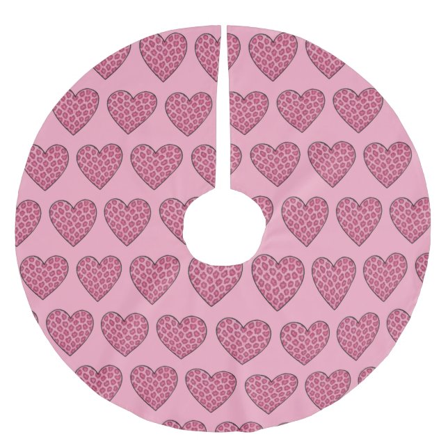 Pink Cheetah Print Hearts Brushed Polyester Tree Skirt (Front)