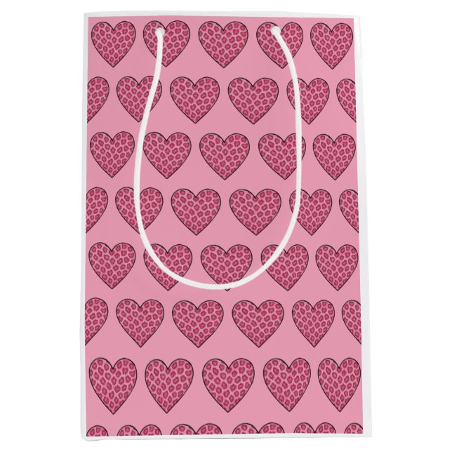 Pink Cheetah Print Hearts Medium Gift Bag (Front)