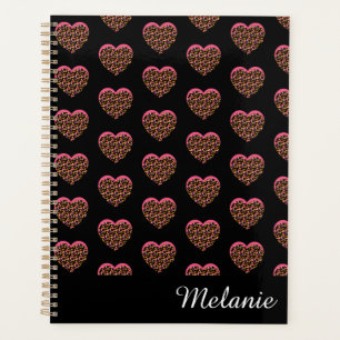 Pink Cheetah Print Hearts Name Pattern Planner