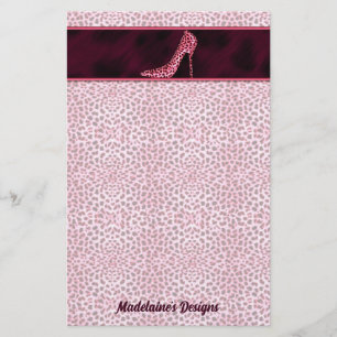 Pink Cheetah Print with Name and Pump Stationery