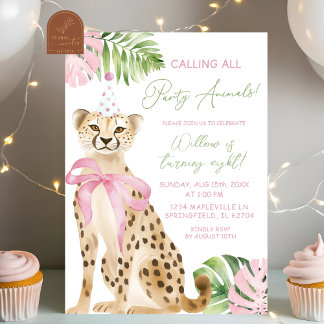 Pink Cheetah savanna girl birthday Invitation