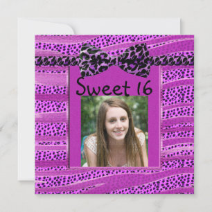 Pink Cheetah Sweet Sixteen Zebra Stripes Invitation