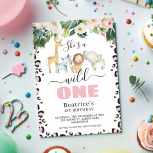 Pink Cheetah Wild One First Birthday Girl Invitation