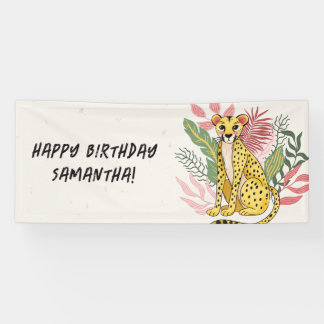 Pink Cheetah Wild Party Animal Kids Birthday Banner