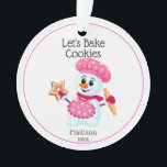 Pink Chef Snowman Cookie Baker Name Christmas  Ornament<br><div class="desc">Pink and White Chef Snowman Baker Ornament for kids and adults. The perfect ornament to grandma to give to her favourite cookie baker. Sprinkled cookie background with the words "Let's bake cookies", which can be changed if you like. It is a perfect personalised gift for the family or friends who...</div>