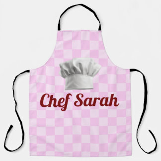 Pink Chequerboard Custom Chef Name Apron