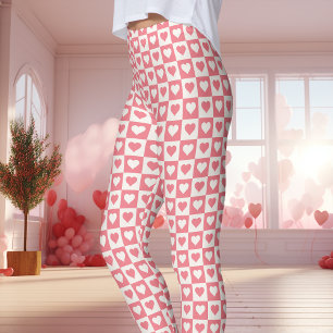 Pink Chequerboard Heart Valentine's Day Leggings