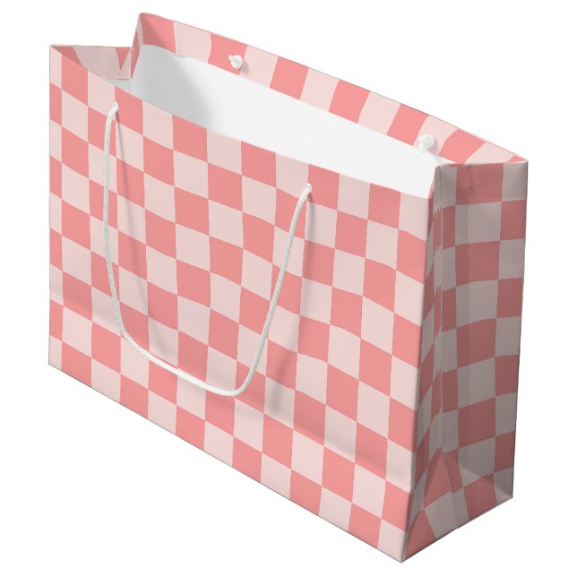 Pink Chequerboard Large Gift Bag (Front Angled)
