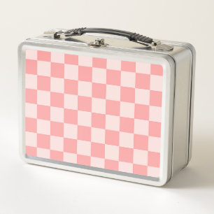 Pink Chequerboard Metal Lunch Box