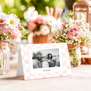 Pink Chequerboard Personalised Photo Thank You Card
