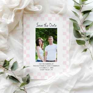 Pink Chequerboard Photo Save the Date Invitation