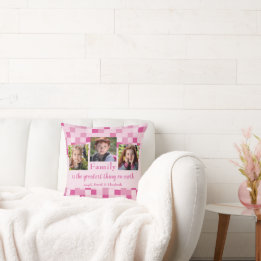 Pink Chequered 3 Photo Family is the Greatest Cushion