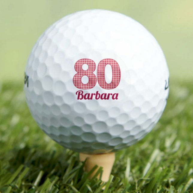 Pink Chequered 80th Birthday Golfer 80 Years Old Golf Balls (Creator Uploaded)
