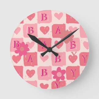 Pink chequered Baby Wall Clock