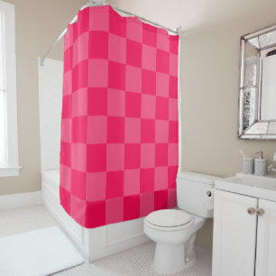 Pink chequered background shower curtain