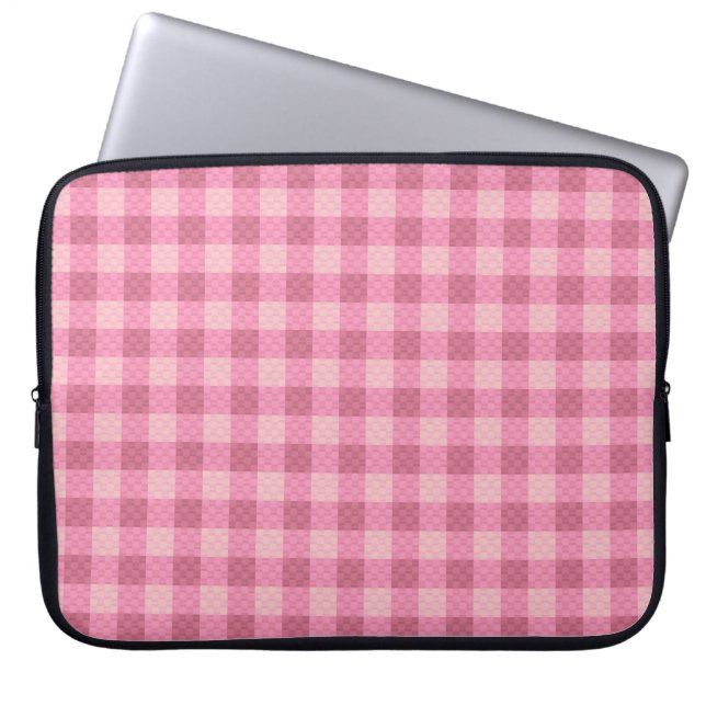Pink chequered carbon fibre patterned laptop sleeve (Front)
