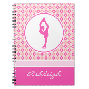 Pink Chequered Diamonds Figure Skater w/ Monogram Spiral Notebook