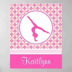 Pink Chequered Diamonds Gymnastics w/ Monogram Poster