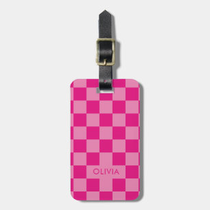 Pink Chequered geometric Luggage Tag