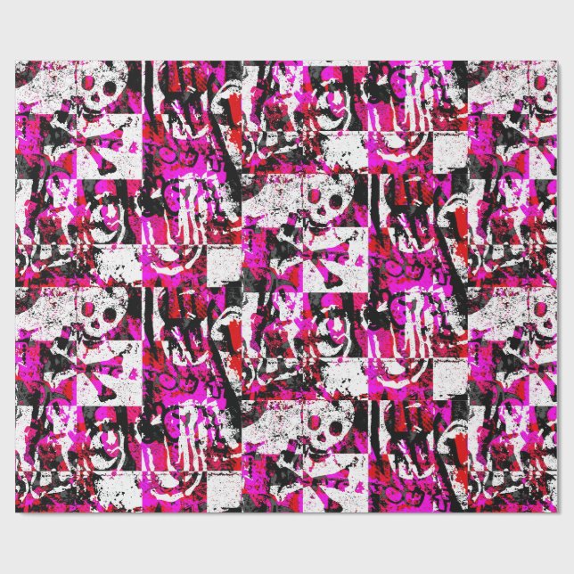 Pink Chequered Graffiti Wrapping Paper (Flat)