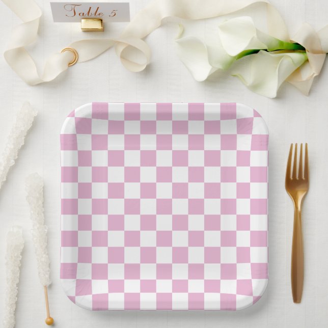 Pink Chequered  Paper Plate (Wedding)