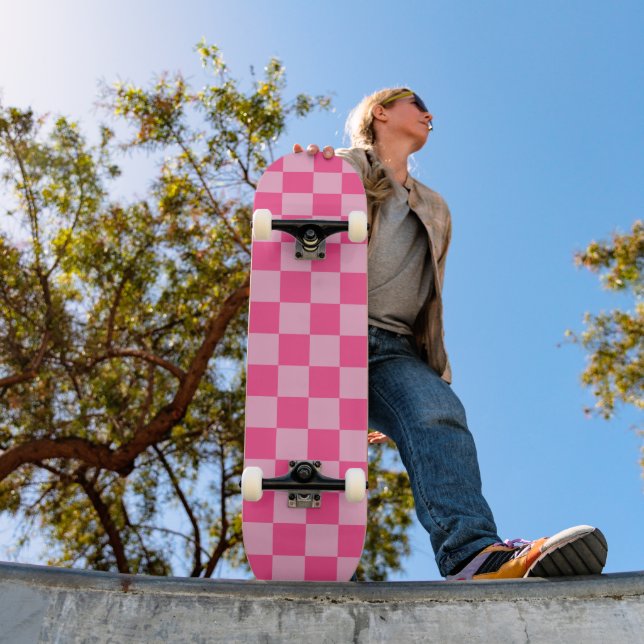Pink Chequered Print Skateboard (Outdoor 1)