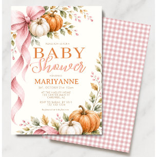 Pink Chequered Pumpkin Baby Shower Invitation
