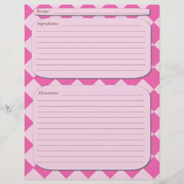 Pink chequered recipe page (Front)