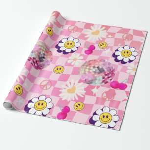 pink chequered Retro Groovy Wrapping Paper