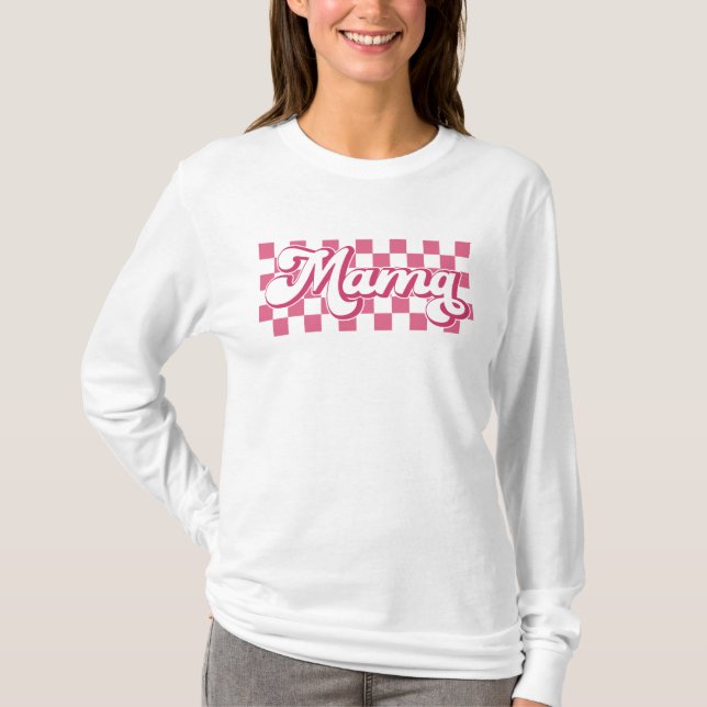 Pink Chequered Retro Mama T-Shirt (Front)