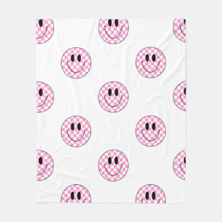 Pink Chequered Smile Face Blanket 