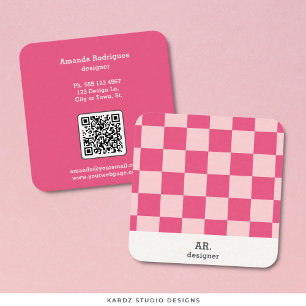 Pink Chequered Square Designer Business Card