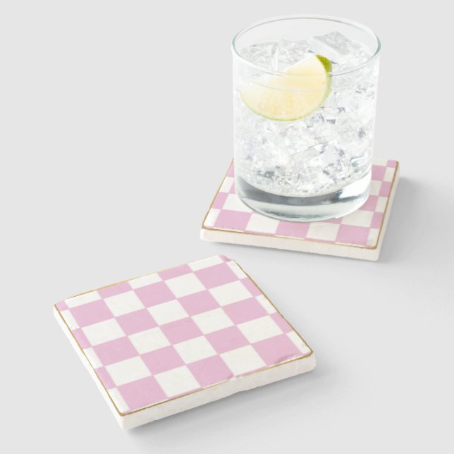 Pink Chequered Stone Coasters (Side)