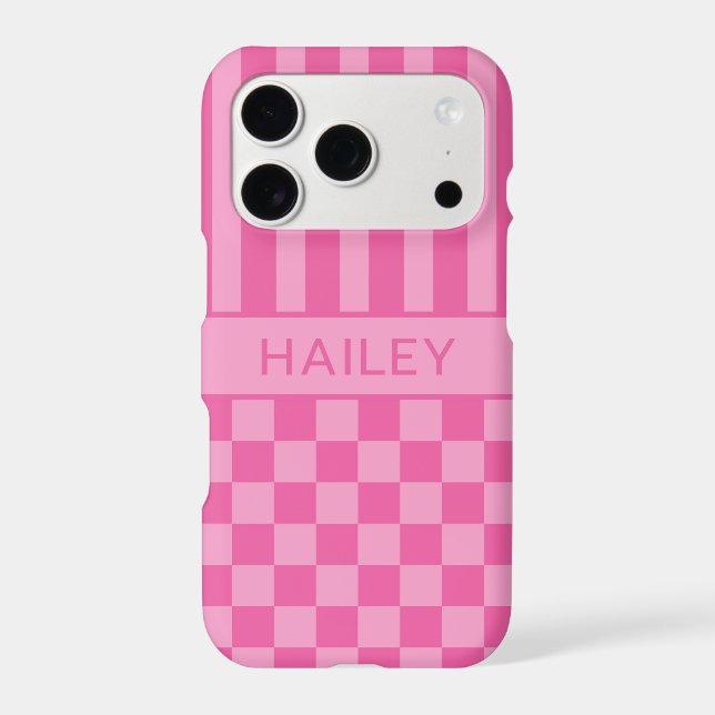 Pink Chequered Striped Personalised (Back)