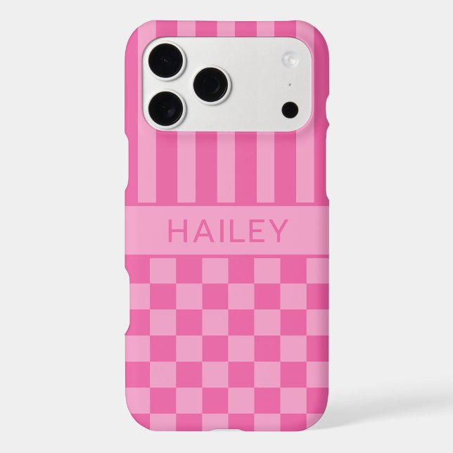 Pink Chequered Striped Personalised (Back)