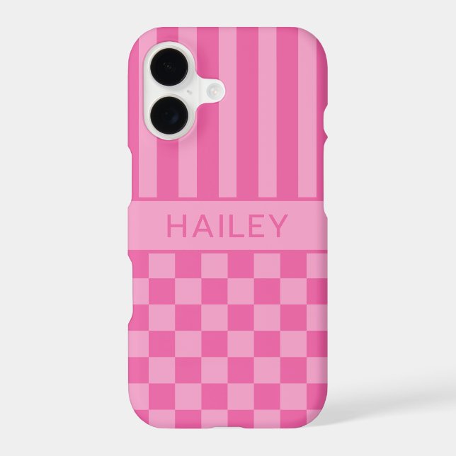 Pink Chequered Striped Personalised (Back)