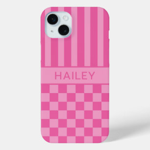 Pink Chequered Striped Personalised Case