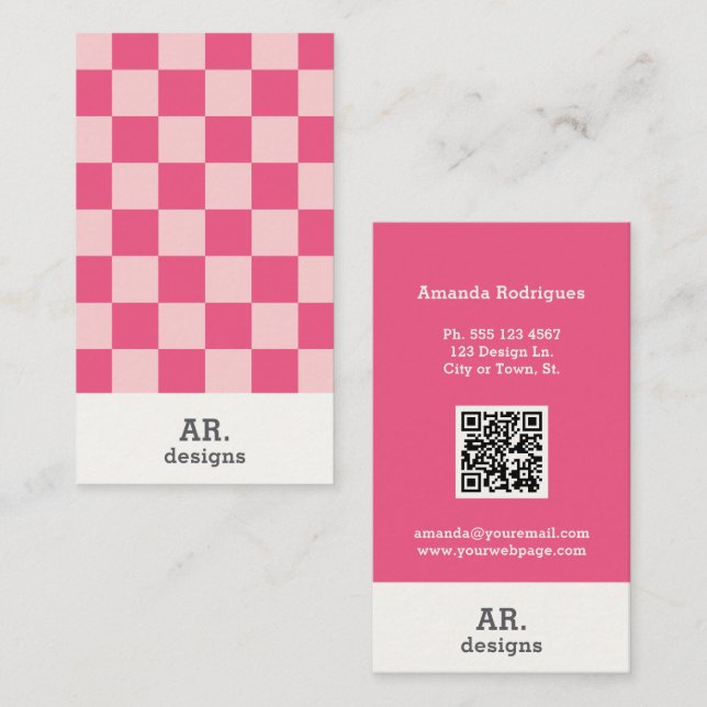 Pink Chequered Stylish Business Card  (Front/Back)