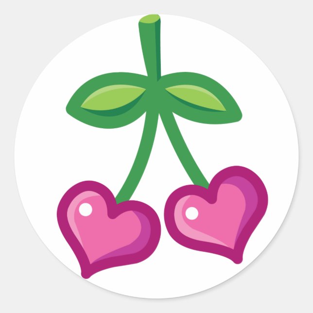 Pink Cherries Classic Round Sticker (Front)